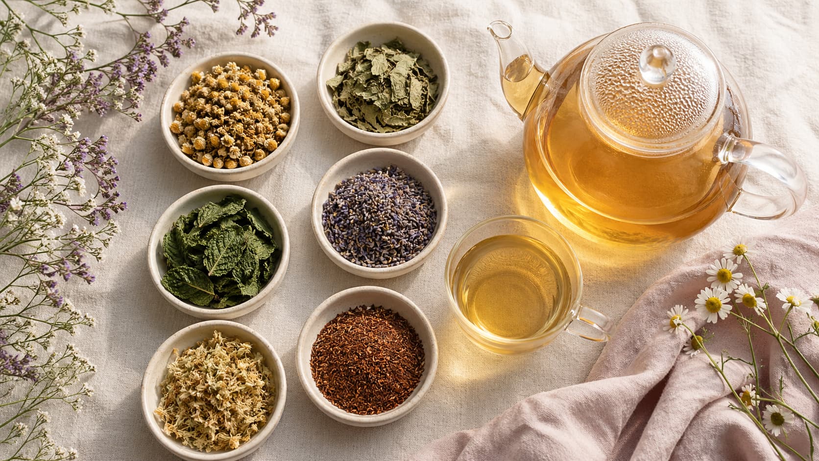 Ромашка мелисса мята лаванда и липа для вечернего травяного чая