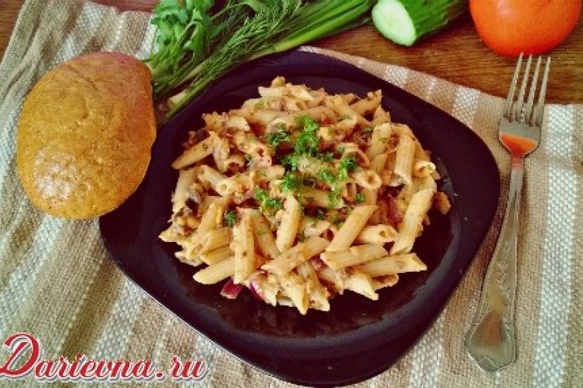 Макароны с нутом и грибами